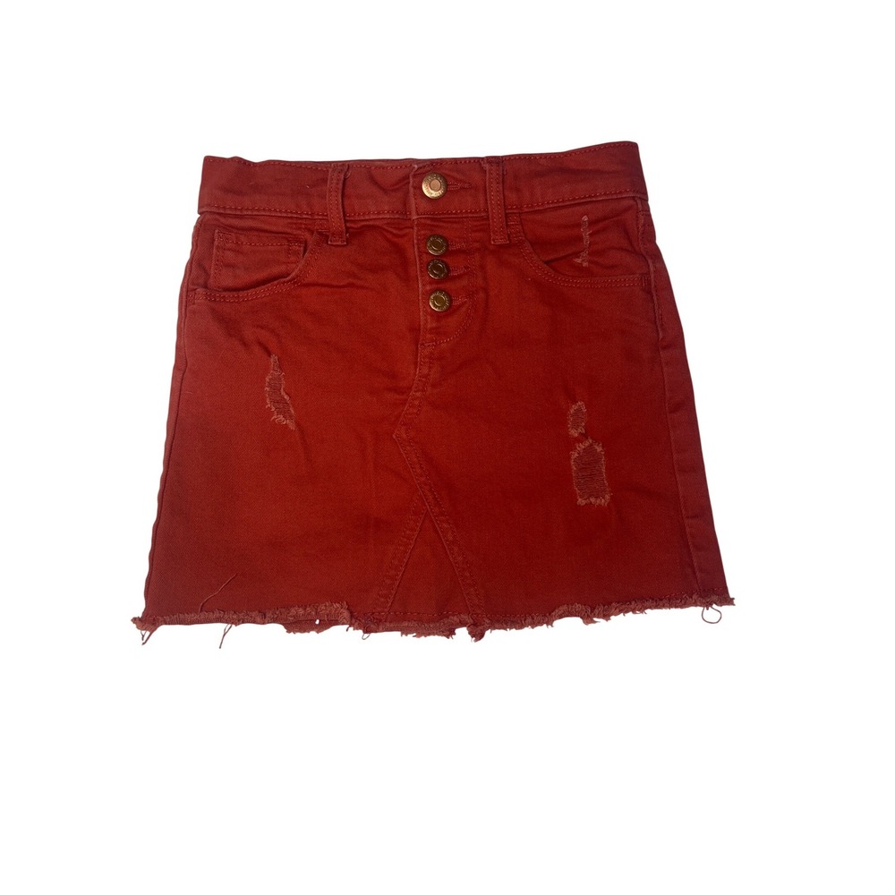 Old Navy Kids Burnt Orange Distressed Denim Mini Skirt Size S 6-7 waist adjust